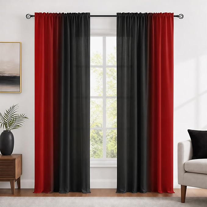 Red and Black Ombre Curtains 72 inches Length - Image 3