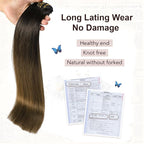 XDhair Clip in Hair Extensions Real Human Hair 100g 6Pcs Ombre Color Natural Black to Medium Brown Clip in Hair Extensions Natural Soft(#1BT4, 14 inch)