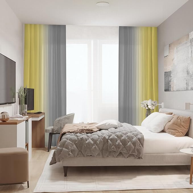 Yellow and Grayish Curtains for Living Room 84 Inch Length Ombre Curtains 2 - Image 2