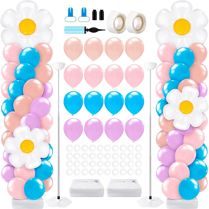 Kasyat 2 Sets Blue Dog Balloon Column Stand Kit Pastel Pink Purple Blush Dasiy by Kasyat