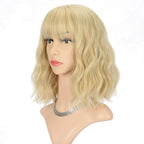 FAELBATY Blonde Wig With Bangs Short Wavy Bob Shoulder Length Synthetic Cosplay Wig for women Costume Wigs (12" Mix Blonde Color 6186)