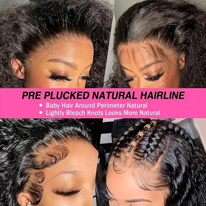 34 Inch Deep Wave Lace Front Wigs Human Hair 250% Density 13x6 HD Transparent Lace Frontal Wigs Human Hair Curly Wigs for Women Pre Plucked with Baby Hair Natural Color