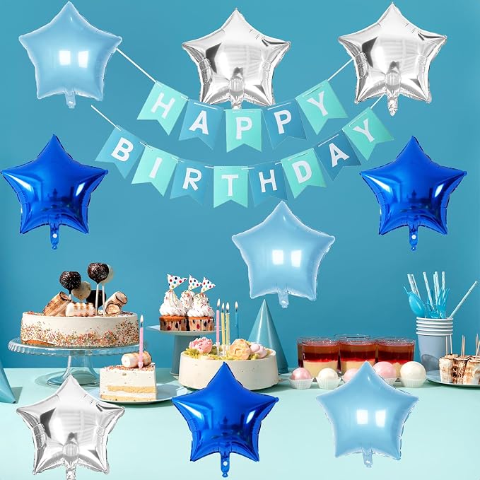 Blue Star Foil Balloons, 18 Inch Royal Blue Silver Stars Shape Foil Helium - Image 7