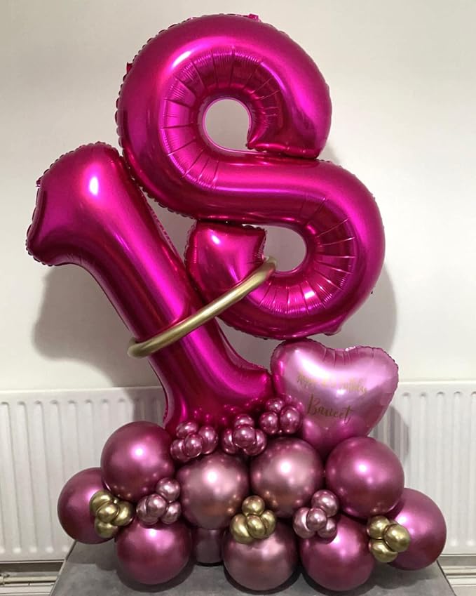 40 Inch Hot Pink 18 Number Balloons Giant 18 Balloons Hot Pink Birthday 18 - Image 3