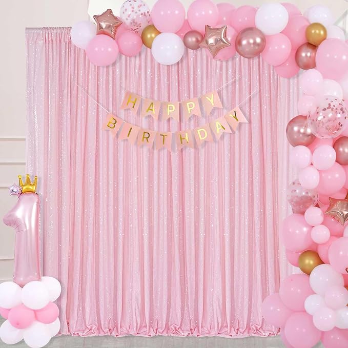 Pink Sequin Backdrop Curtain 8ft x 8ft Baby Shower Backdrop Drapes | Glitter - Image 2