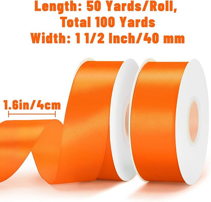 KINGLAKE Orange Satin Ribbon – 1-1/2 Inch x 2 Rolls Orange Ribbon - Image 2