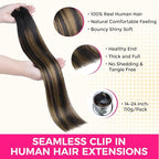 Lashey Seamless Clip in Hair Extensions Natural Black Mixed Chestnut Brown Real Human Hair 7pcs 110g 22 Inch Light Yaki Clip in Real Hair Extensions with Invisi Edge Soft Hair for Black Women