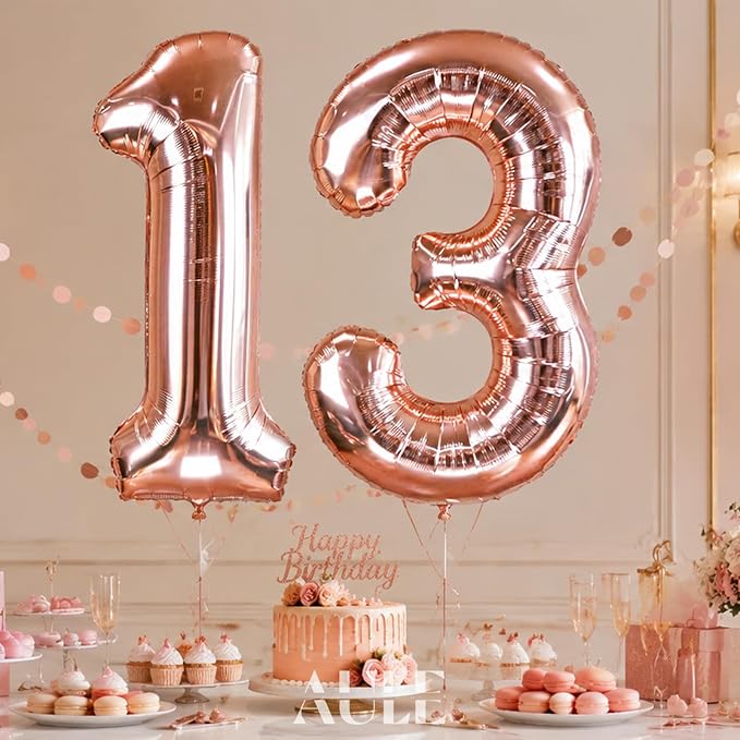 AULE 40 Inch Rose Gold 13 Balloon Number Foil 0-9 Birthday Big Numbers | - Image 3