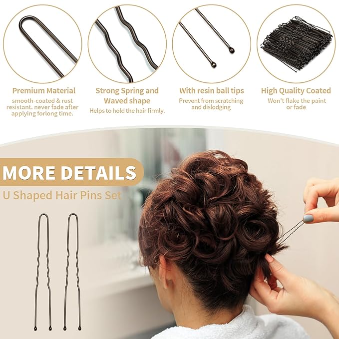 U Shaped Hair Pins 250 PCS, Coffee Brown Hair Pins for Women, Girls, Kids. With Storage Box. Hair Bobby Pins for Hair Updo, Dance, and Wedding