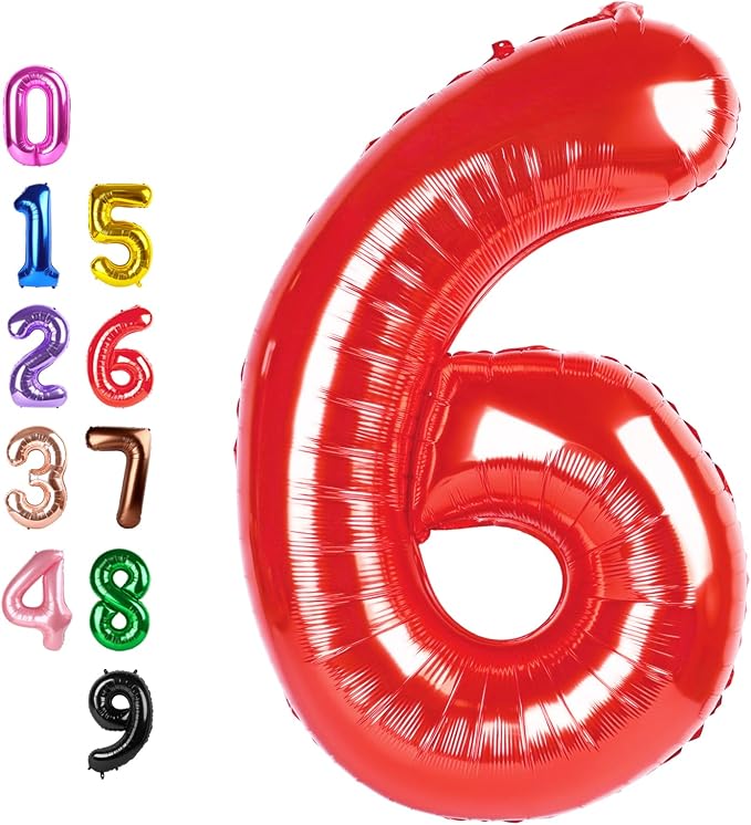 Number Balloons 6 Balloon 40 inch Red by Enyeopd