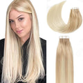 Lacer Glue in Hair Extensions 20 Pieces 50 Grams Human Hair Tape in Extensions Balayage Light Ash Blonde to Platinum Blonde B#13/60 18 Inch