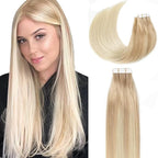 Lacer Glue in Hair Extensions 20 Pieces 50 Grams Human Hair Tape in Extensions Balayage Light Ash Blonde to Platinum Blonde B#13/60 18 Inch
