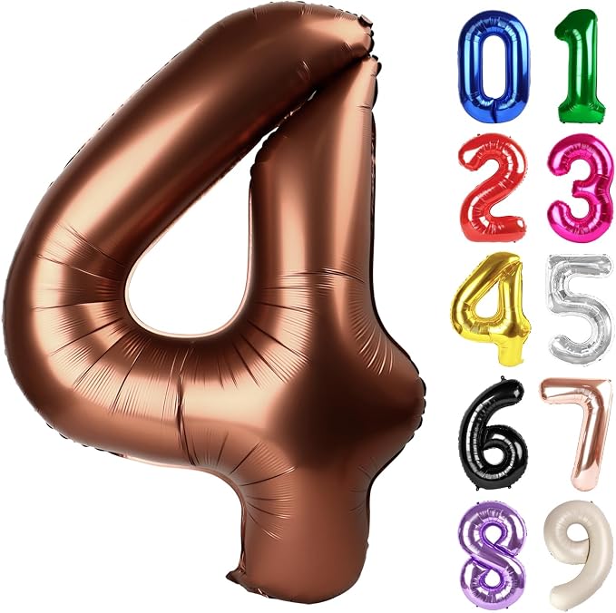 4 Balloon - Brown Birthday Number Balloons, 40 Inch Decorations Men Women | by ALPHADELTAPI