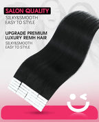 Youngsmile Injection Tape in Hair Extensions Real Human Hair, #1 Jet Black 22 Inch Invisible Edge Tape in Injected Hair Extensions, 20pcs 50g, Straight Remy Virgin Human Hair Tape ins (#1,22'')