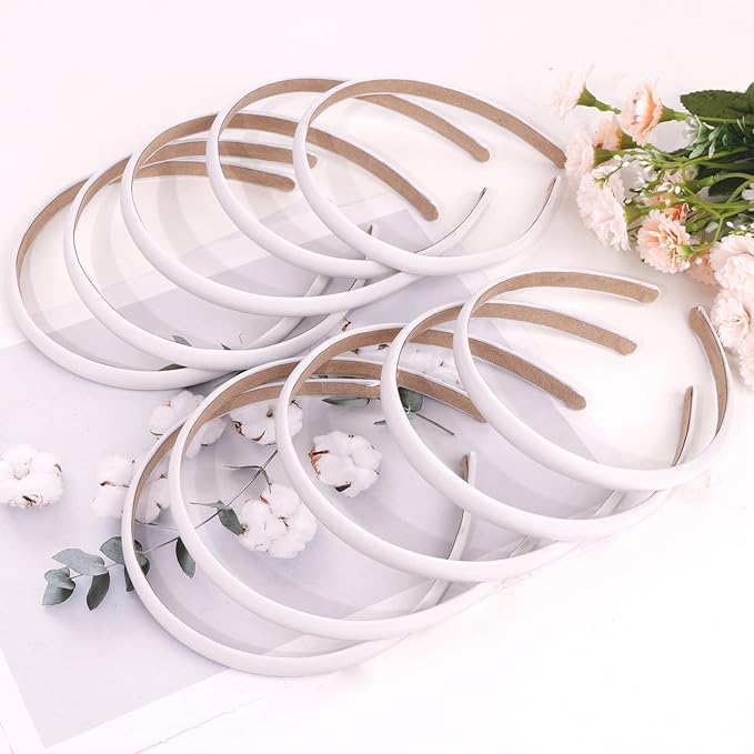 Wecoe White Satin Headbands, 10pcs Non Slip Fashion Hair Bands for Women' Hair - Holiday & DIY Accessories