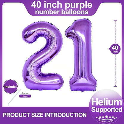 Number 21 Purple Balloons 40 Inch Giant Purple 12 Number Foil Helium Balloons - Image 2