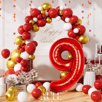 AULE 40 Inch Red 9 Balloon Number Foil 0-9 Birthday Big Numbers | Birthday - Image 3