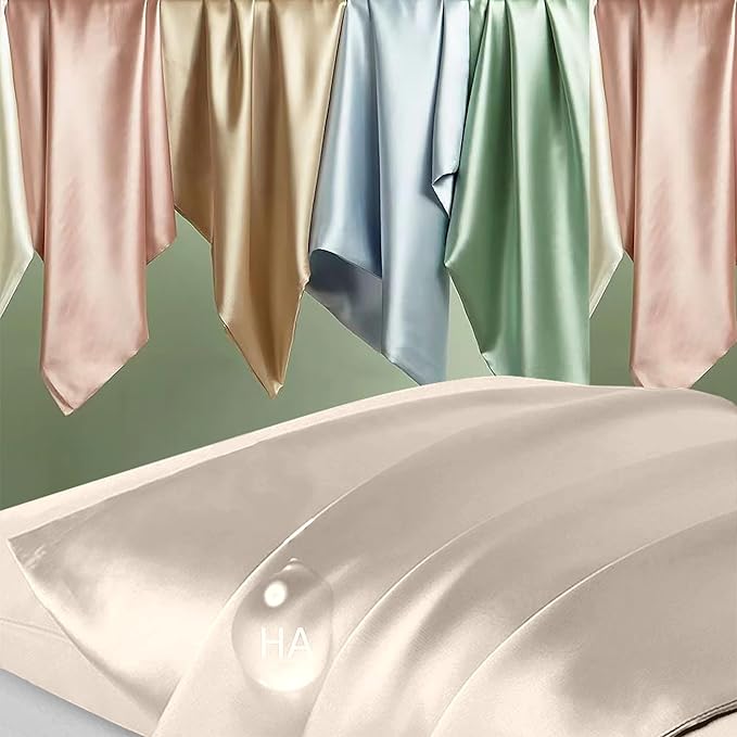 Silk Pillowcase 2 Pack, Mulberry Silk Pillow Cases Queen Size Set of 2, Anti Acne Silk Pillowcase for Hair and Skin, Natural Silk Satin Pillowcases Gifts for Women Men 2 Pack with Zipper, Beige