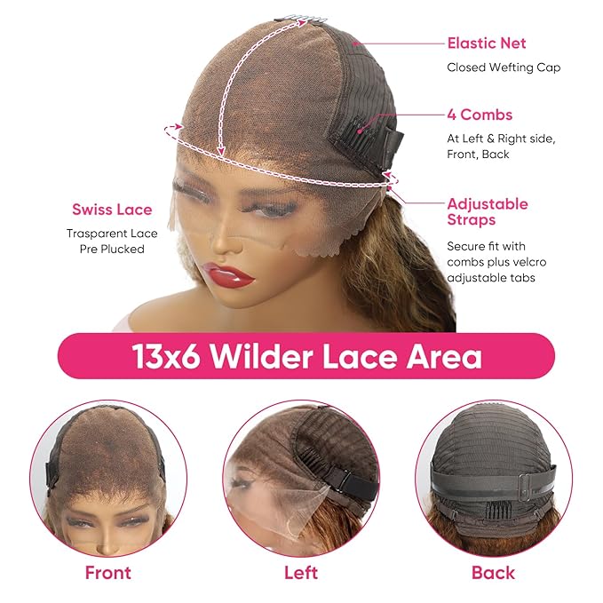22 Inch Highlight Ombre Lace Front Wig Human Hair Deep Wave Honey Blonde 13x6 HD Lace Frontal Wigs Wet and Wavy 4/27 Colored Glueless Curly Wigs Human Hair for Women