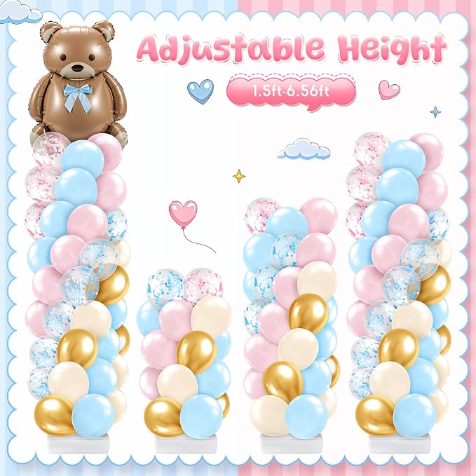 Lunmon 2 Sets Bear Gender Reveal Decorations, Bear Balloon Column Stand Kit - Image 4