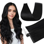 Full Shine Injected Tape ins Human Hair Extensions Color 1 Black 22 Inch Remy Tape in Extensions Human Hair Injection Silky Straight Seamless Skin Weft 50 Grams for Women 20 Pcs Add Length Brazilian