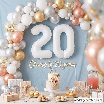 White Number 20 Balloon 40 Inch, Large Matte White Mylar Foil Balloons - Image 7
