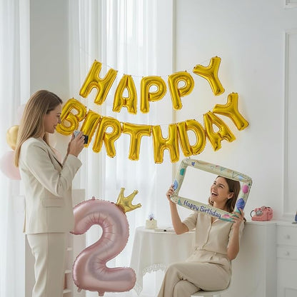 Gold Happy Birthday Banner Foil Letter Balloon, 14 Inch 3D Inflatable Party - Image 5