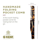 Kent 20T TY Handmade Folding Pocket Comb for Men, Fine Tooth Hair Comb Straightener for Everyday Grooming Styling Hair, Beard or Mustache, Use Dry or with Balms, Saw Cut Hand Polished, Made in England