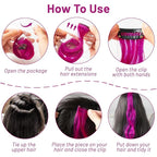 16 Pcs Colored Hair Extensions Curly Wavy Clip in Synthetic Hair Extensions,Colorful Party Highlights Hairpiece Streak for Girls Women Kids Cosplay Party Gift(Rose Purple)