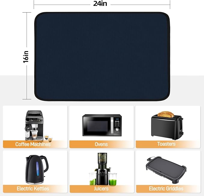 Heat Resistant Mat for Air Fryer, 16 x 24in Heat Resistant Mat for Countertop, Fireproof Silicone Countertop Protector Appliance Slider for Air Fryer, Coffee Maker, Toaster, Oven - Blue