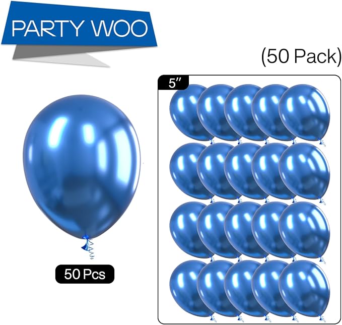 PartyWoo Metallic Blue Balloons 50pcs Chrome Blue Color 5 Inch | Balloons - Image 5