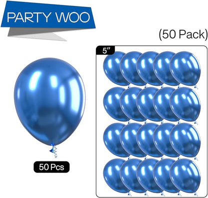 PartyWoo Metallic Blue Balloons 50pcs Chrome Blue Color 5 Inch | Balloons - Image 5