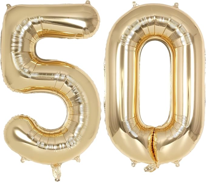 Champagne Gold Large Number 50 Balloon, 40 Inch Light Gold Foil Helium Number by AIQINHU