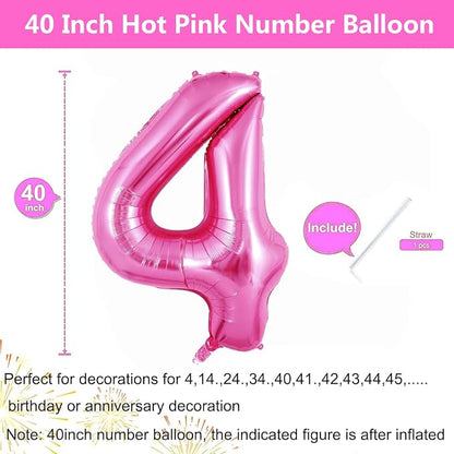 Pink Number Balloons, Large Hot pink Number 4 Balloon 40 Inch Pink 4 Balloon - Image 2