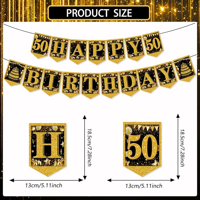 Mxdfafa 50th Black Gold Birthday Decorations Kit - Image 5
