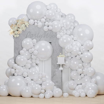 PartyWoo Pearl White Balloons 130pcs Metallic White Color 5 Inch | 18 12 10 5 by PartyWoo