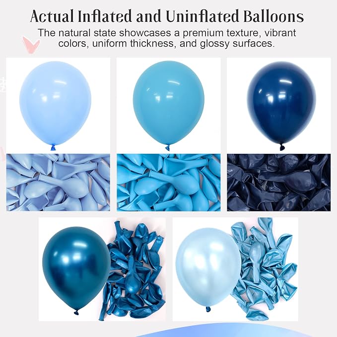 Blue Balloons 60 pcs 12 Inch Light Navy Baby Pearl Blue Metallic Latex Balloons - Image 3