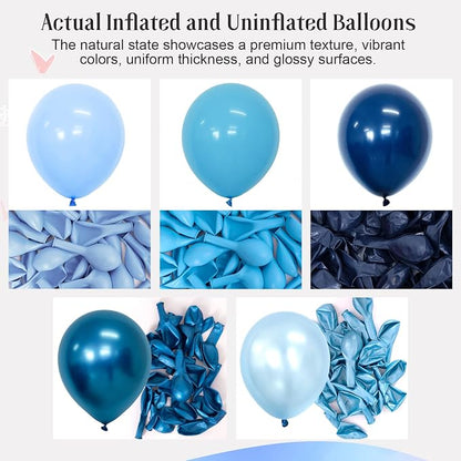 Blue Balloons 60 pcs 12 Inch Light Navy Baby Pearl Blue Metallic Latex Balloons - Image 3