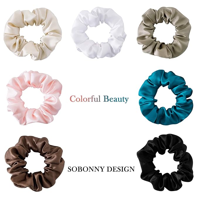 Black Silk Scrunchies for Women 100% Mulberry Silk Hair Ties for Night Sleep Scrunchies for Girls No Damage & Frizz Prevention for Hair Hair Accessories-3pack