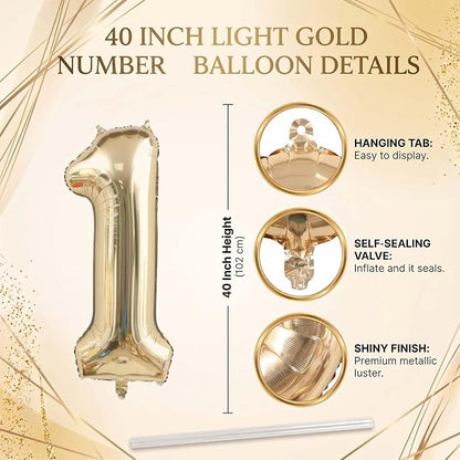 White Gold Number 11 Balloon 40 Inch, Champagne Foil Eleven Decoration | - Image 4
