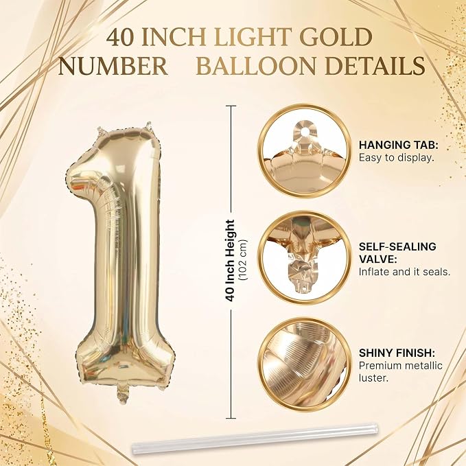 White Gold Number 1 Balloon 40 Inch, Foil Numeral - Image 4