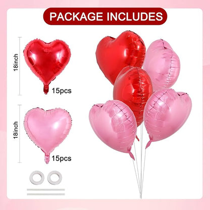 TONIFUL 30 Pcs Red Pink Heart Balloons 18 Inch Heart Shape Foil Balloon | - Image 2