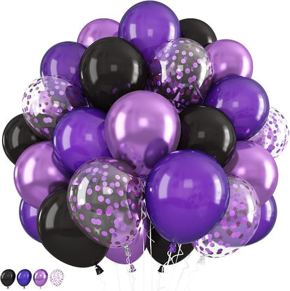 Purple and Black Balloons, 12 Inch Metallic Purple Black Party Balloons by Jobkoo