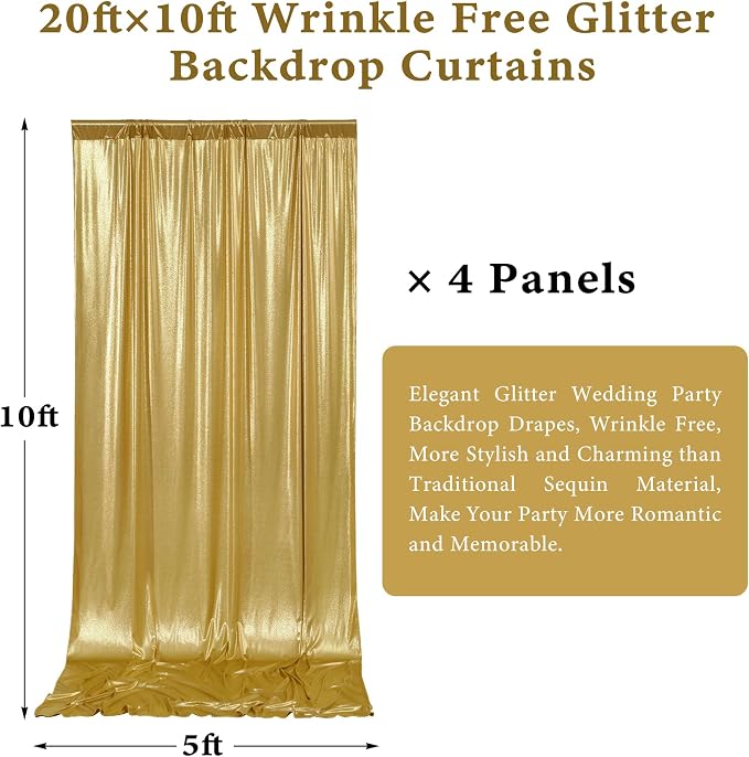 Outpain Thick 20 ft x 10 ft Gold Sequin Backdrop Curtain - Image 4