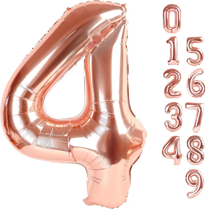 Number 4 Balloons 40 Inch for 4 14 Birthday Party Decorations, Rose Gold | by Mluchee