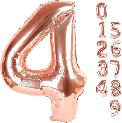 Number 4 Balloons 40 Inch for 4 14 Birthday Party Decorations, Rose Gold | by Mluchee