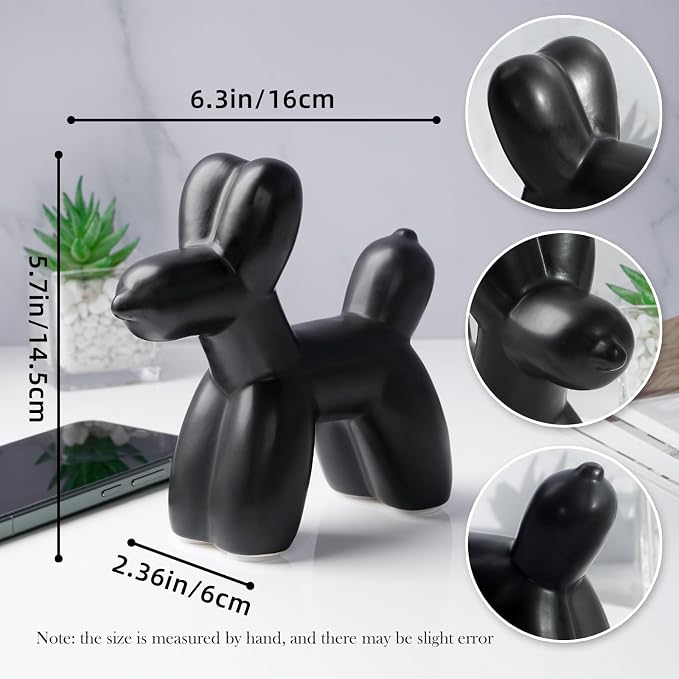 Notakia Cute Ceramics Black Balloon Dog Statue Crafts Living Room Desktop - Image 2