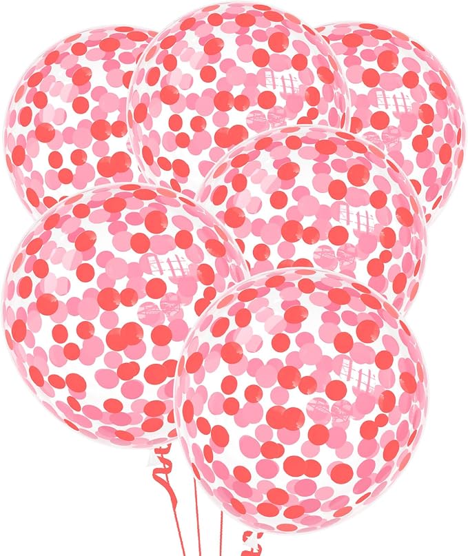VHUWE Red Pink Confetti Balloons 25 Pcs, 12 Inch Thickened Clear Latex Balloon - Image 3