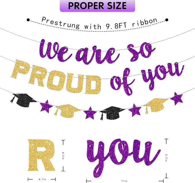 We Are So Proud of You Banner Prestrung Purple and Gold Graduation Banner - Image 4
