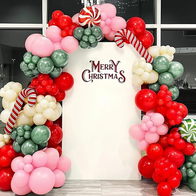 Sage Green Pink Red Balloon Arch Garland Kit - Image 7